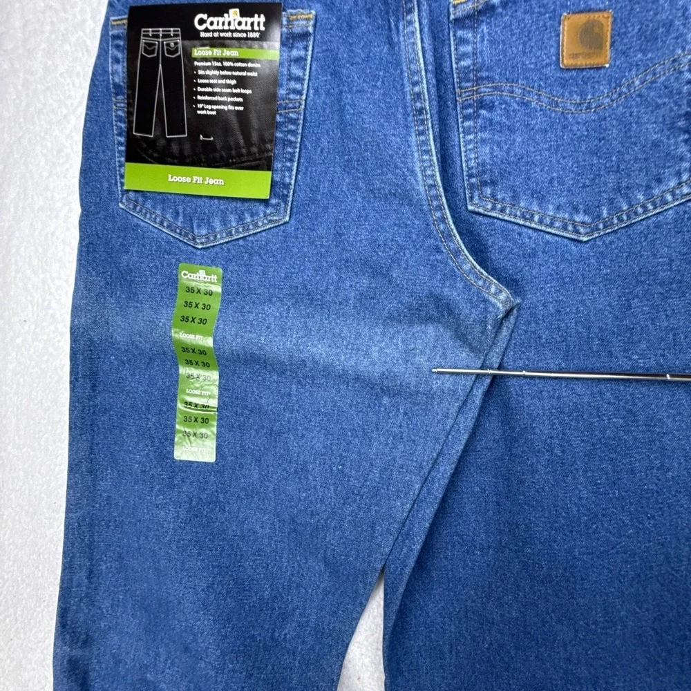Carhartt Mens Loose Fit Denim Jeans 35x30 New with Tags B167 DST Blue Work Pants